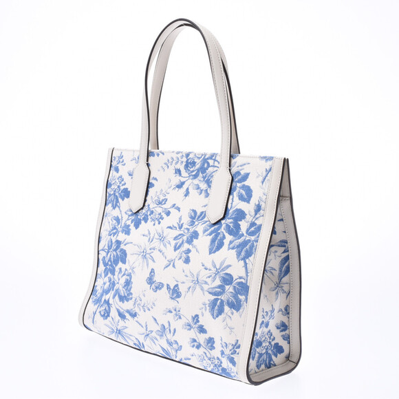 Gucci Herbarium Flower White Blue Canvas Calf Tote Bag - Picture 2 of 9